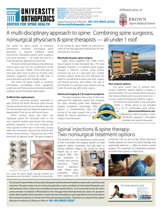 University Orthopedics Spine Center Providence, Rhode Island A Team
